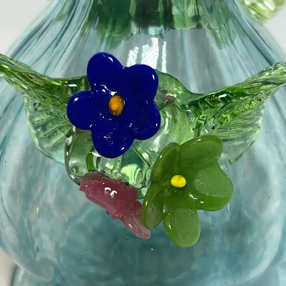 Vintage 40s Venetian Blue Blown Art Glass Vase Footed Bud 8 Inch Murano Italy